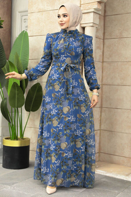  İndigo Blue Long Sleeve Dress 279327IM